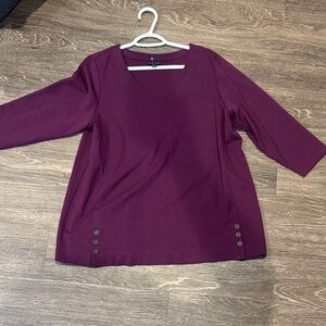 J. Jill V-Neck 3/4 Sleeve Tunic in Plum